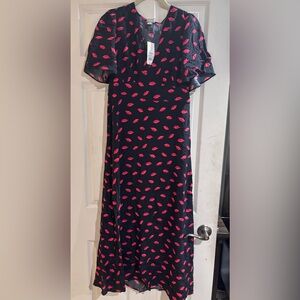 A new day Black Dress with Red Lip Pattern NWT